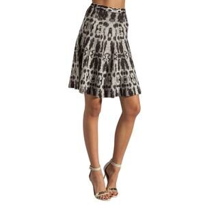 BCBGMaxazria Albie Black & Gray Silk Midi A-Line Skirt Size Large